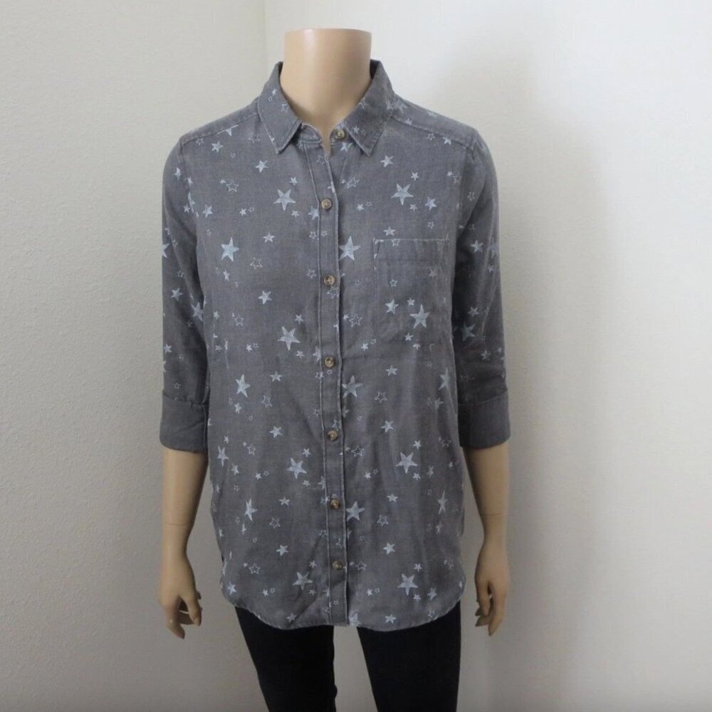 NWT Hollister Womens Button Down Shirt Size XS Gray Stars